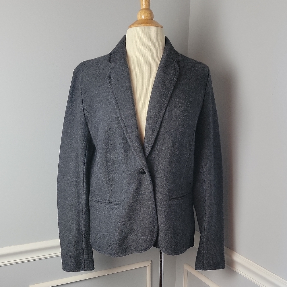 BROOKS‎ BROTHERS Gray Wool Blend Single Button Preppy Elbow Patch Sweater Blazer